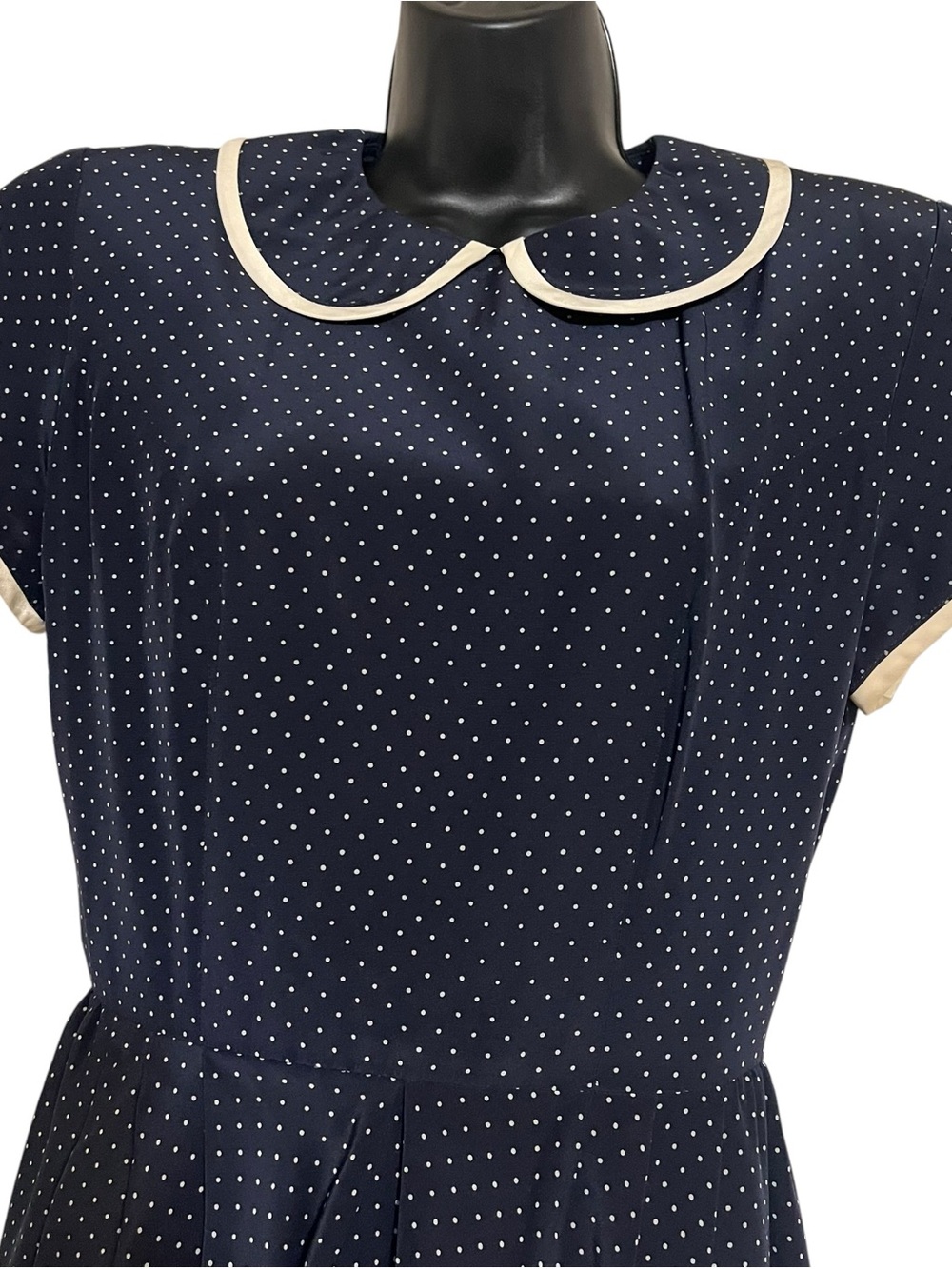 Vintage Nipon Boutique 100% Silk Polka Dot Dress Peter Pan Collar